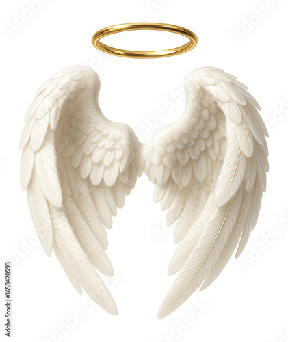 White angel wings with a gold halo.
