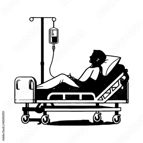 Silhouette of a Patient in a Hospital Bed Receiving an IV Drip.