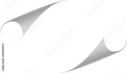 Folded paper. Curved corner paper with shadow. Png White page rotates bottom right on transparent background. Cover mock-up presentation, layout.Vector illustration.
