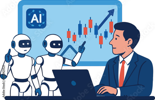 Investor watching AI trading bots in action Illustration
