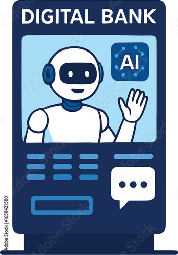 Digital bank with AI avatar assisting clients Illustration