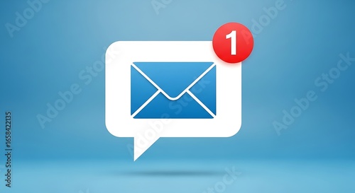 New email notification icon alert with unread message count on digital blue background