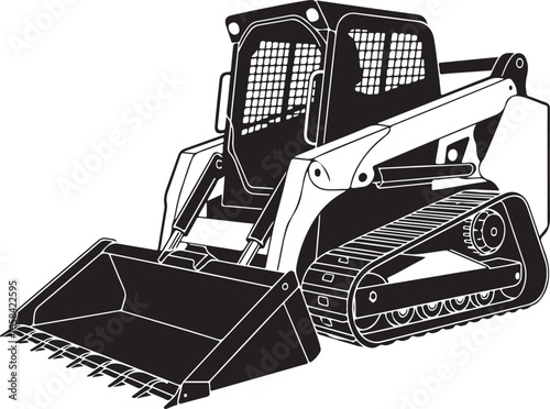 Skid Steer Loader Silhouette Vector Illustration for Construction Work