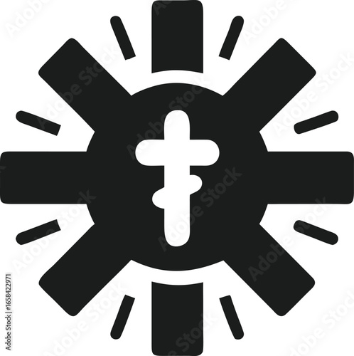 Stylized Orthodox Christian Cross Emblem with Radiating Rays christianity religion