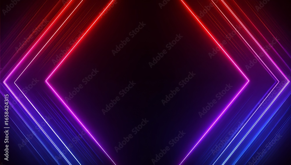 Fototapeta premium Red and purple neon lights arranged in a symmetrical pattern, creating a vibrant background