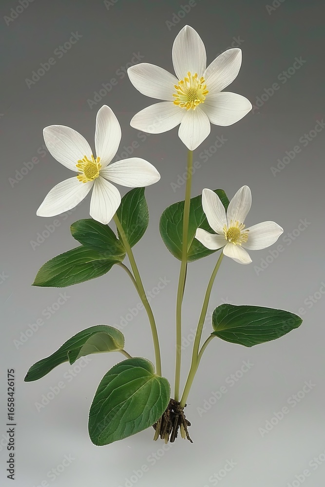 Obraz premium Artistic botanical illustration featuring white flowers set against a subtle grey background
