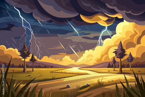 Dramatic Thunderstorm Raging Over a Golden Field