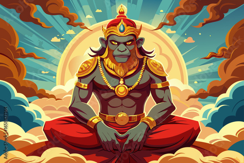 Muscular Monkey Deity with Golden Adornments