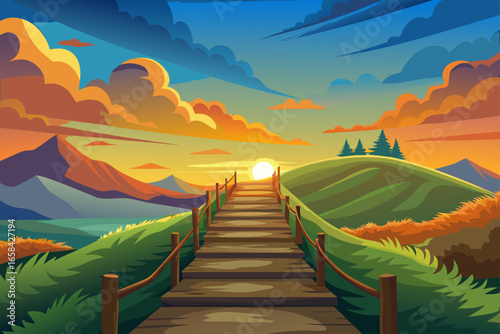 Path Leading Up a Grassy Ridge with Wooden Fence