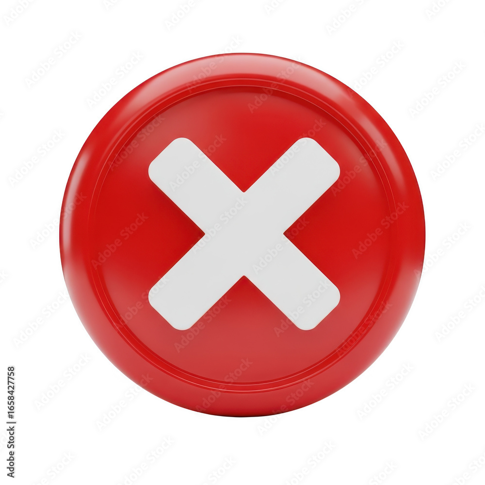 Obraz premium Red button with a white cross mark isolated on transparent background