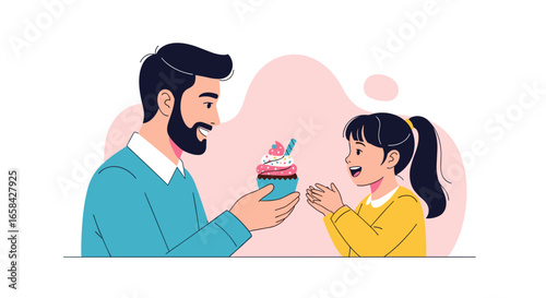 Father giving daughter a sweet cupcake treat for a special occasion