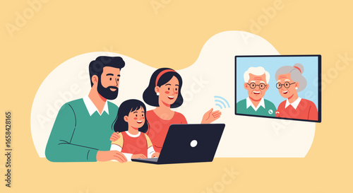 Family video calls connecting generations through technology and love