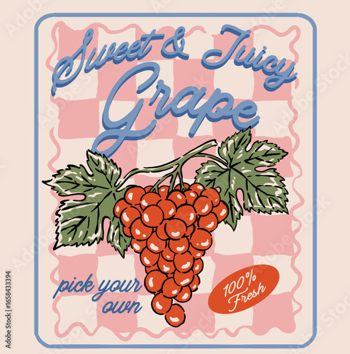 Summer food poster design. Grape fruit. sweet and juicy artwork. Fresh grapes fruit print. Nature watercolor design.