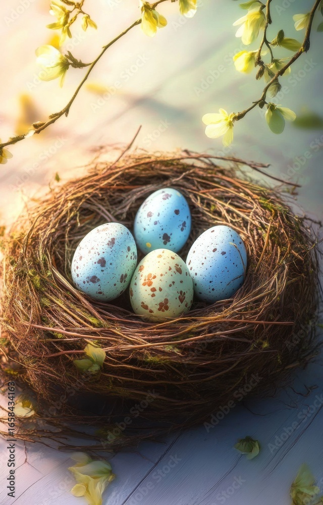 Fototapeta premium art Easter background with Easter eggs on the nest