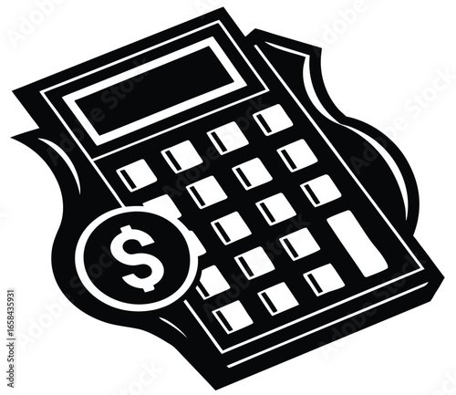 An accounting calculator with buttons and a display sits on an office desk, symbolizing finance and business