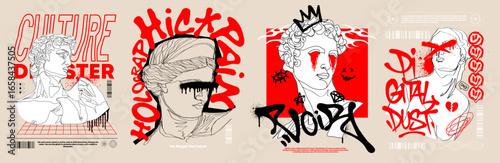  One line sculpture illustration with graffiti text. For t-shirt prints, posters, cards, stickers and other uses.