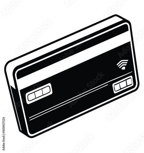 Digital technology in business equipment: a portable black credit card reader with a lock icon