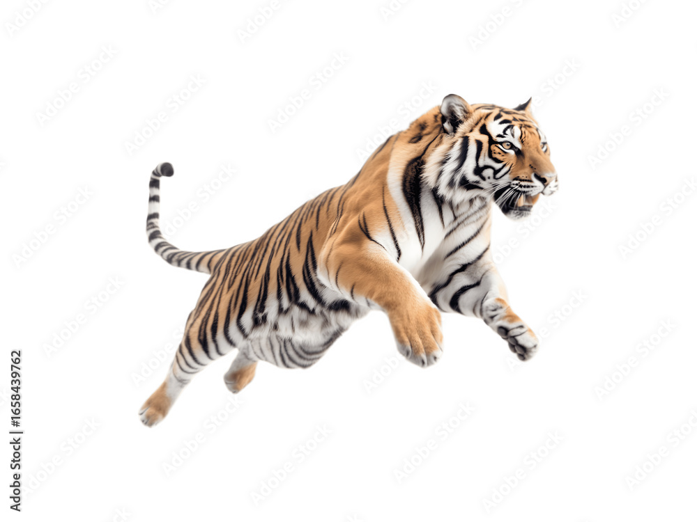 Obraz premium A tiger leaping in a dynamic side profile