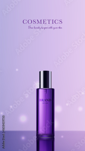 Vertical purple cosmetic advertising packaging design template