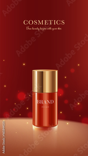Vertical red cosmetic advertising packaging design template
