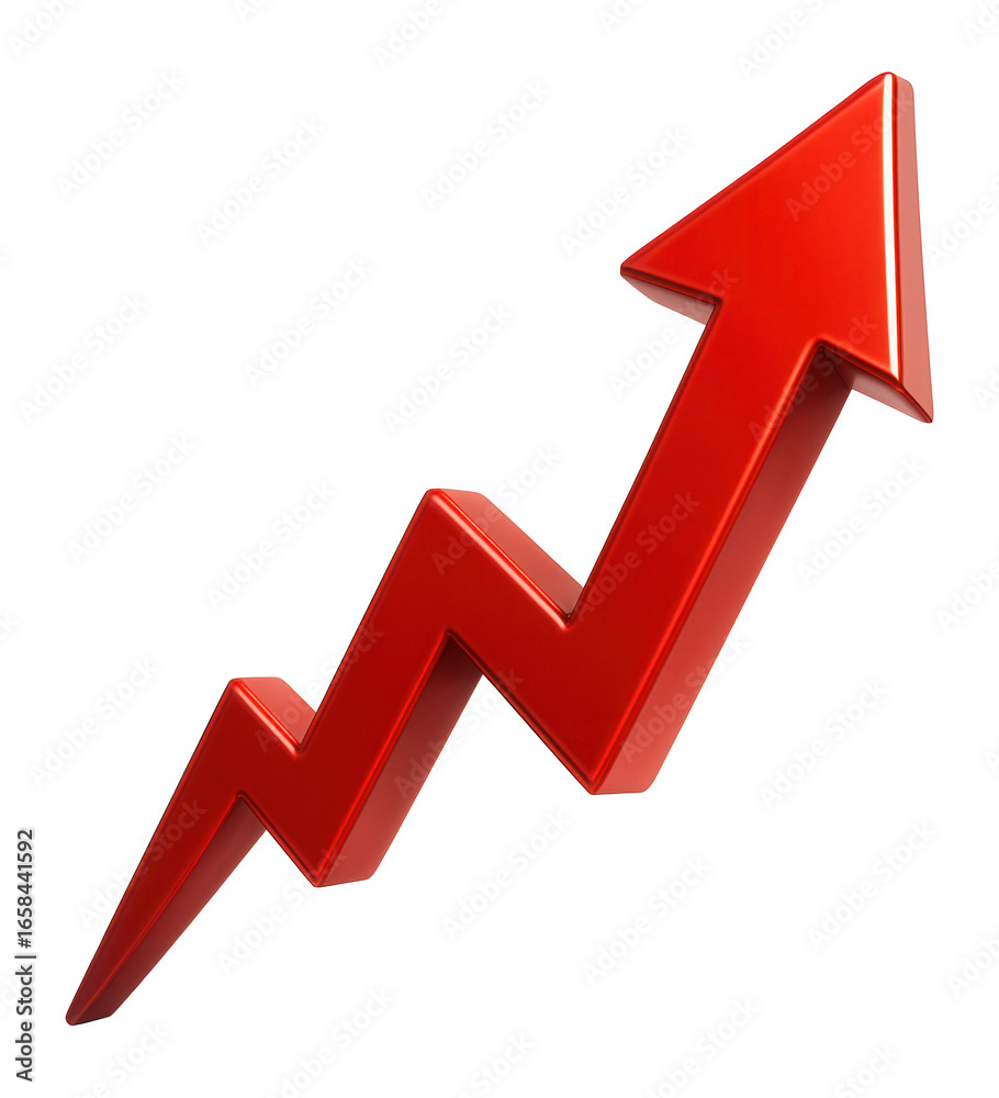 Red upward arrow graph indicating rising trend in business and economic growth. Red upward arrow graph indicating rising trend in business and economic growth.