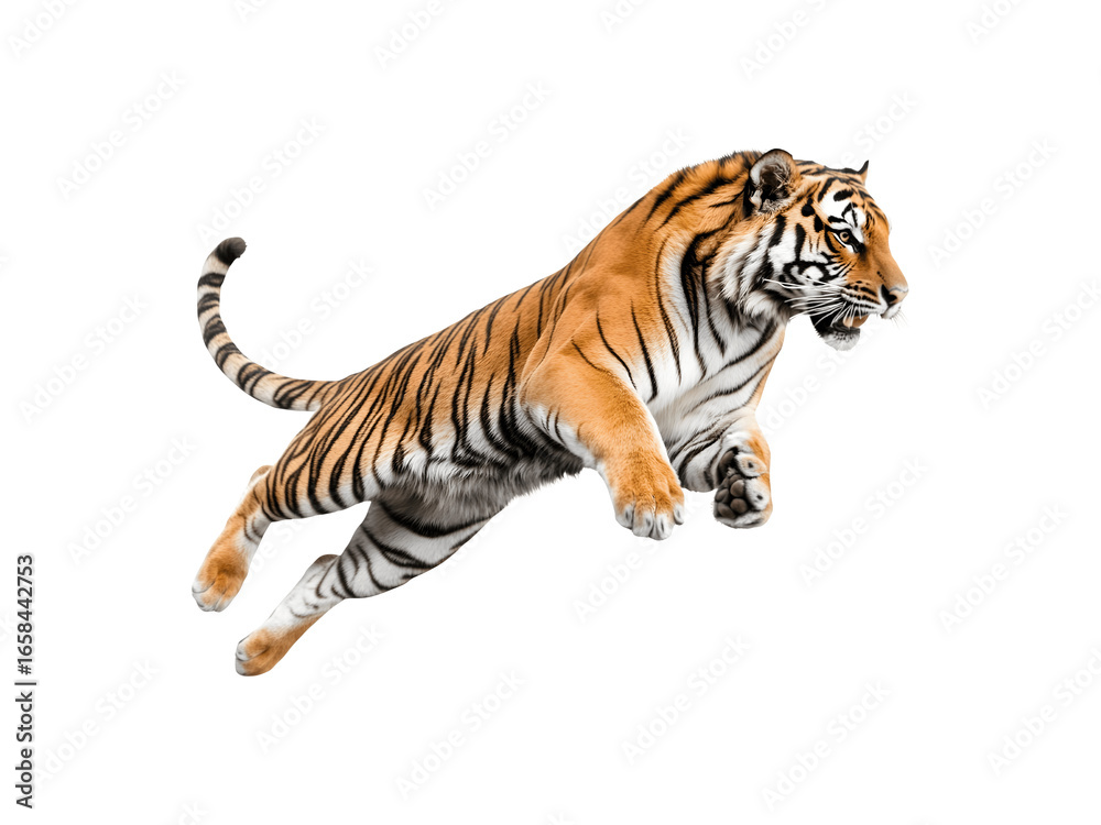 Obraz premium A tiger leaping in a dynamic side profile