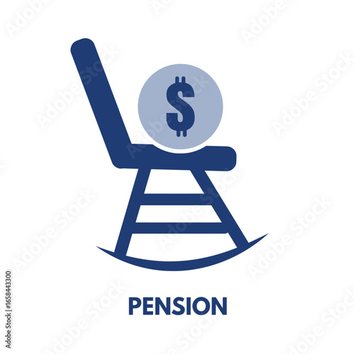 Pension icon with rocking chair and dollar symbol
