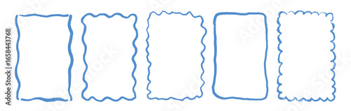 Hand drawn scalloped frame set. Chalk scribble wavy pencil texture curly borders collection. Pencil texture doodle frame.
