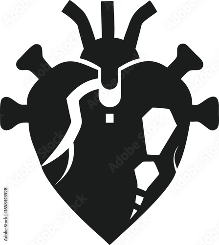 Stylized Black Silhouette of a Damaged Human Heart with Spikes broken symbol