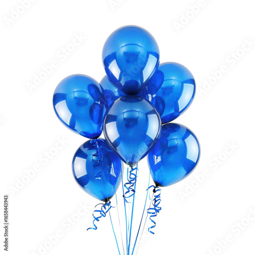 Shiny blue balloons with ribbons for celebration and party themes