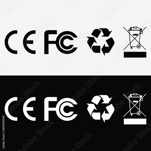 CE FCC RECYCLING WEEE VECTOR SYMBOL ICON