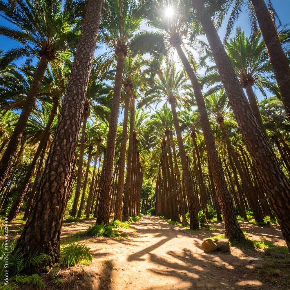 Obraz premium Sunny palm grove path