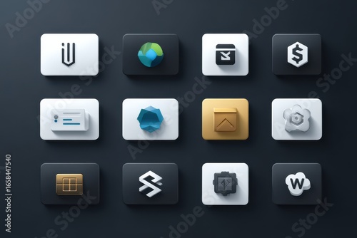 Abstract Icons: Global Finance & Tech Symbols