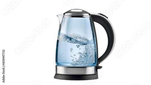 Kettle boiling water inside on transparent background