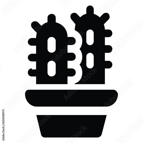 Two Cacti Grow in a Pot: A Simple Icon for Desert Plants and Home Decor