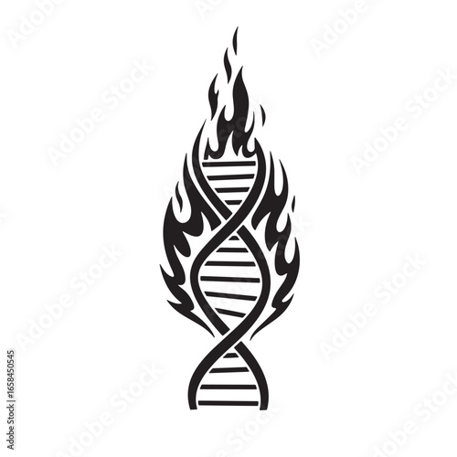 Burning dna strand design illustration representing genetic mutation or scientific danger concept