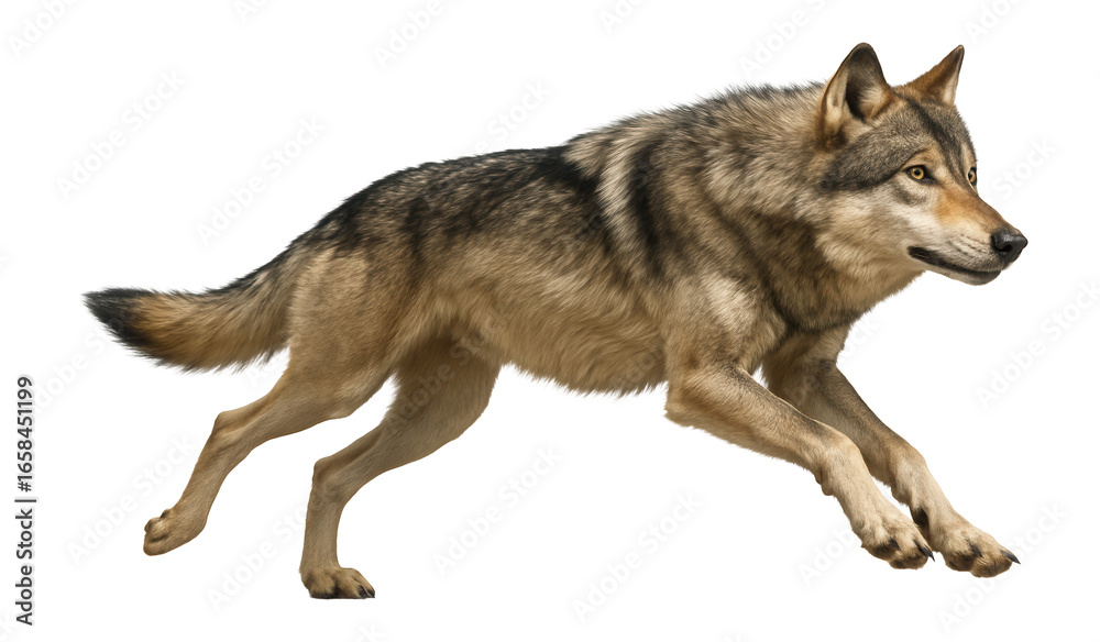 Fototapeta premium Wolf running with stretched body and powerful legs.
