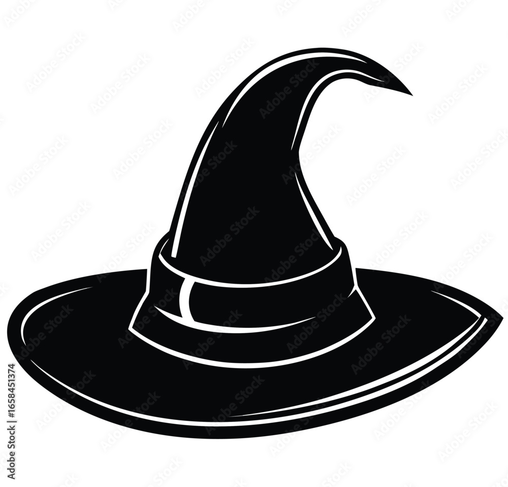 Naklejka premium Black halloween witch hat isolated on white background