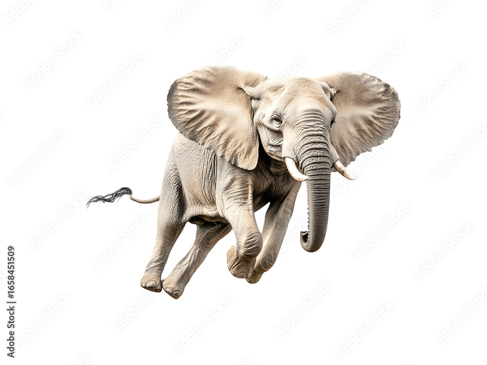 Fototapeta premium Elephant jumping in a side profile view 