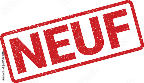 Red stamp with the French word NEUF indicating new