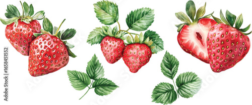 Hand-Drawn Watercolor Strawberry Set - Realistic Organic Fruit Vector