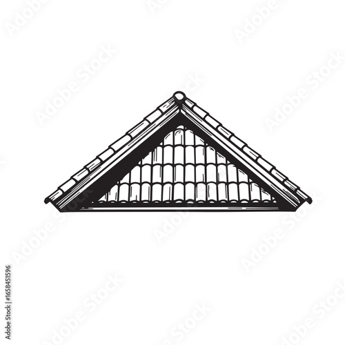 Detailed black and white illustration of a classic gable roof architectural element