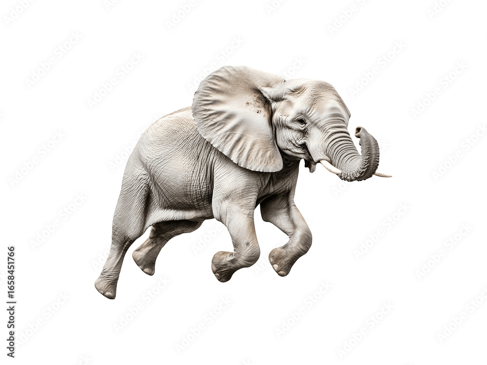 Fototapeta premium Elephant jumping in a side profile view