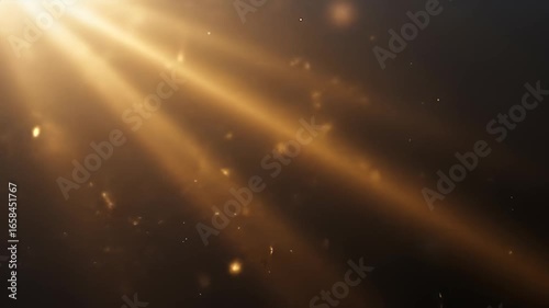 Bright golden beams flow diagonally with glowing particles