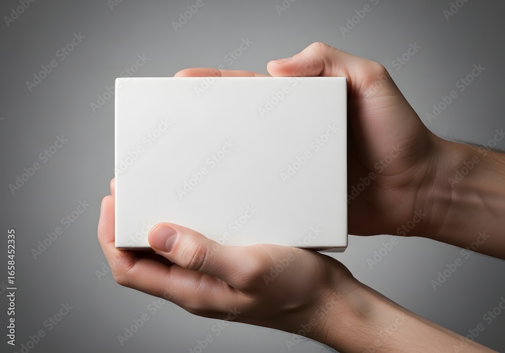 Fototapeta premium Two Hands Holding a Blank White Box - Mockup for Product Presentation