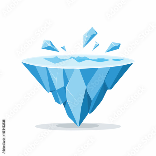 Floating Iceberg Island With Crystal Shards Water Blue Glacier Illustration Concept Flat Style Design For Arctic Coldness