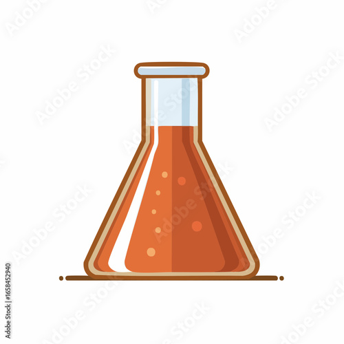 Orange liquid chemical flask illustration, science and lab concept.