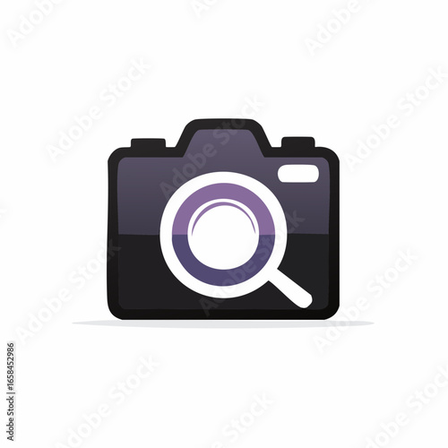 Digital Camera and Magnifying Glass Combination Logo Design for Photography Search Functionality