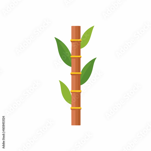 Simple stylized bamboo stalk with green leaves and brown segments botanical illustration