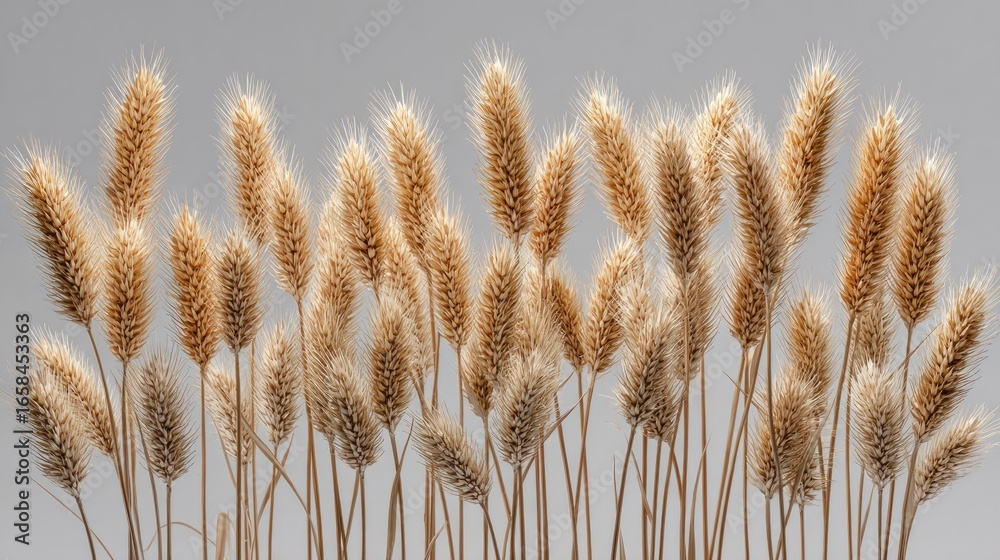 Fototapeta premium Dried bunny tail grass tufts with soft texture against a gray backdrop